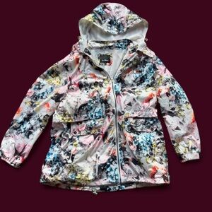 Sam Edelman colorful floral raincoat.